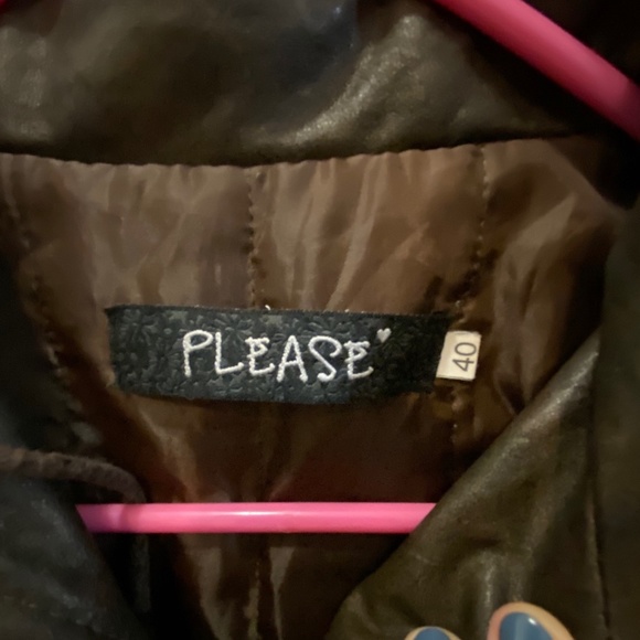 Please Brown Leather Bomber Jacket - Picture 2 of 4